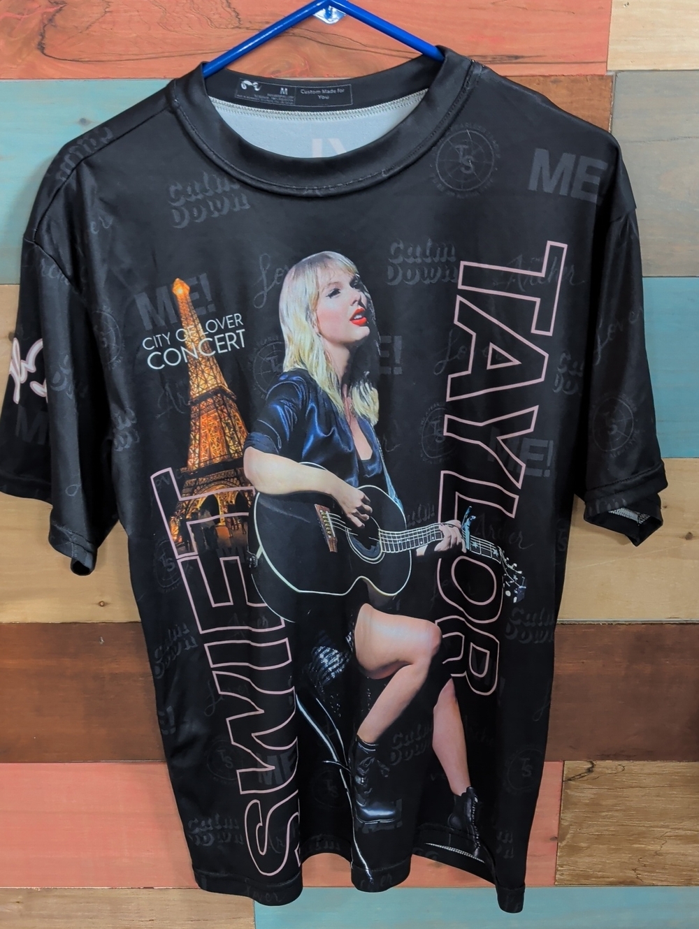Taylor Black Short-Sleeve Concert Tee with Gold and Pink Accents